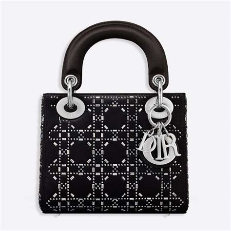 Mini Lady Dior Bag Black Strass Cannage Satin